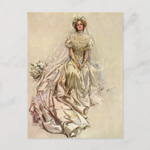 Vintage Wedding Bridal Portrait Save the Date Announcement Postcard
