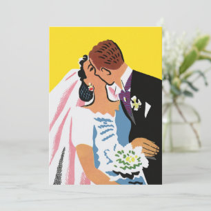 Vintage Wedding, Bride and Groom Newlyweds Kissing Announcement