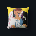 Vintage Wedding, Bride and Groom Newlyweds Kissing Cushion<br><div class="desc">You may now kiss the bride! Vintage illustration wedding design featuring bride and groom lovers kissing at their marriage ceremony. The handsome Irish man with ginger hair is wearing a tuxedo and the beautiful woman is wearing a traditional wedding gown, with a veil and holding a bouquet of garden flowers....</div>