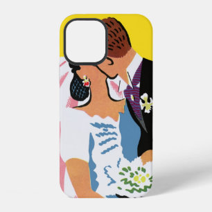 Vintage Wedding, Bride and Groom Newlyweds Kissing iPhone 12 Case