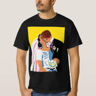 Vintage Wedding, Bride and Groom Newlyweds Kissing T-Shirt