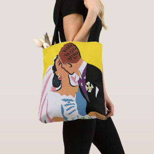 Vintage Wedding, Bride and Groom Newlyweds Kissing Tote Bag