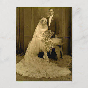Vintage Wedding Bride and Groom Postcard