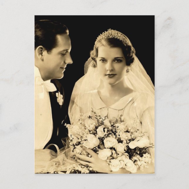 Vintage Wedding Bride and Groom Postcard (Front)