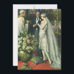 Vintage Wedding, Bride and Groom with Menorah<br><div class="desc">Vintage illustration love and romance wedding ceremony image featuring a couple getting married in a beautiful synagogue with stained glass windows,  flowers and a seven branch menorah. The bride is wearing a long white wedding gown and the groom is handsome in his tuxedo.</div>