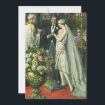 Vintage Wedding, Bride and Groom with Menorah<br><div class="desc">Vintage illustration love and romance wedding ceremony image featuring a couple getting married in a beautiful synagogue with stained glass windows,  flowers and a seven branch menorah. The bride is wearing a long white wedding gown and the groom is handsome in his tuxedo.</div>