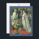 Vintage Wedding, Bride and Groom with Menorah Invitation<br><div class="desc">Vintage illustration love and romance wedding ceremony image featuring a couple getting married in a beautiful synagogue with stained glass windows,  flowers and a seven branch menorah. The bride is wearing a long white wedding gown and the groom is handsome in his tuxedo.</div>
