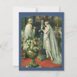 Vintage Wedding, Bride and Groom with Menorah Invitation<br><div class="desc">Vintage illustration love and romance wedding ceremony image featuring a couple getting married in a beautiful synagogue with stained glass windows,  flowers and a seven branch menorah. The bride is wearing a long white wedding gown and the groom is handsome in his tuxedo.</div>