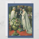 Vintage Wedding, Bride and Groom with Menorah Invitation<br><div class="desc">Vintage illustration love and romance wedding ceremony image featuring a couple getting married in a beautiful synagogue with stained glass windows,  flowers and a seven branch menorah. The bride is wearing a long white wedding gown and the groom is handsome in his tuxedo.</div>