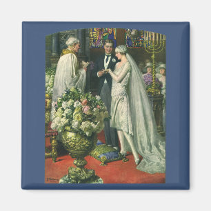Vintage Wedding, Bride and Groom with Menorah Magnet
