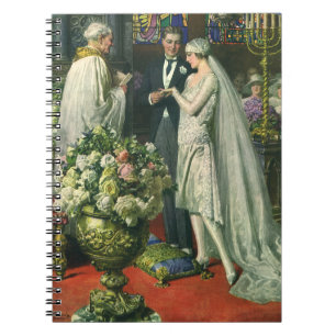 Vintage Wedding, Bride and Groom with Menorah Notebook