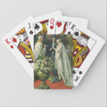 Vintage Wedding, Bride and Groom with Menorah Playing Cards<br><div class="desc">Vintage illustration love and romance wedding ceremony image featuring a couple getting married in a beautiful synagogue with stained glass windows,  flowers and a seven branch menorah. The bride is wearing a long white wedding gown and the groom is handsome in his tuxedo.</div>