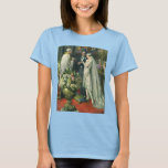 Vintage Wedding, Bride and Groom with Menorah T-Shirt<br><div class="desc">Vintage illustration love and romance wedding ceremony image featuring a couple getting married in a beautiful synagogue with stained glass windows,  flowers and a seven branch menorah. The bride is wearing a long white wedding gown and the groom is handsome in his tuxedo.</div>