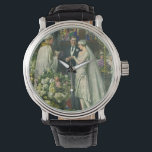 Vintage Wedding, Bride and Groom with Menorah Watch<br><div class="desc">Vintage illustration love and romance wedding ceremony image featuring a couple getting married in a beautiful synagogue with stained glass windows, flowers and a seven branch menorah. The bride is wearing a long white wedding gown and the groom is handsome in his tuxedo.</div>