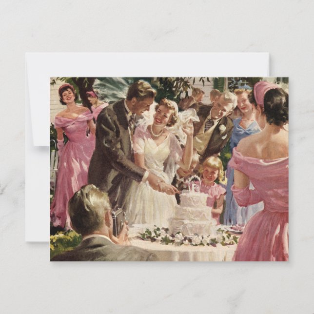 Vintage Wedding Bride Groom Newlyweds Cut the Cake (Front)