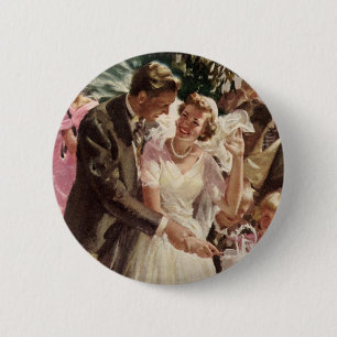 Vintage Wedding Bride Groom Newlyweds Cut the Cake 6 Cm Round Badge