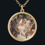 Vintage Wedding Bride Groom Newlyweds Cut the Cake Gold Plated Necklace<br><div class="desc">Vintage illustration love and romance design featuring a bride and groom cutting the cake at their wedding reception party. The happy newlywed couple are enjoying being just married and celebrating with family and friends. Happily ever after!</div>