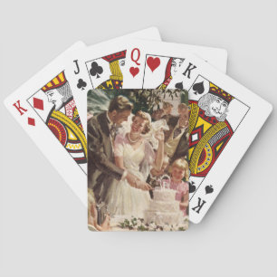Vintage Wedding Bride Groom Newlyweds Cut the Cake Playing Cards