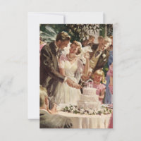 Vintage Wedding Bride Groom Newlyweds Cut the Cake