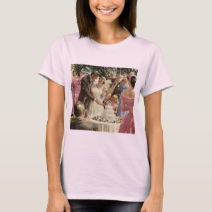Vintage Wedding Bride Groom Newlyweds Cut the Cake T-Shirt