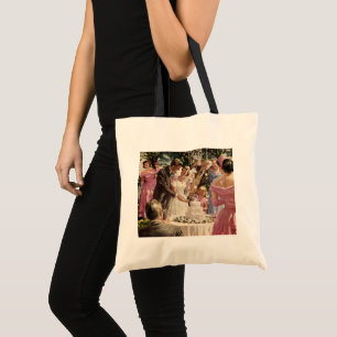 Vintage Wedding Bride Groom Newlyweds Cut the Cake Tote Bag