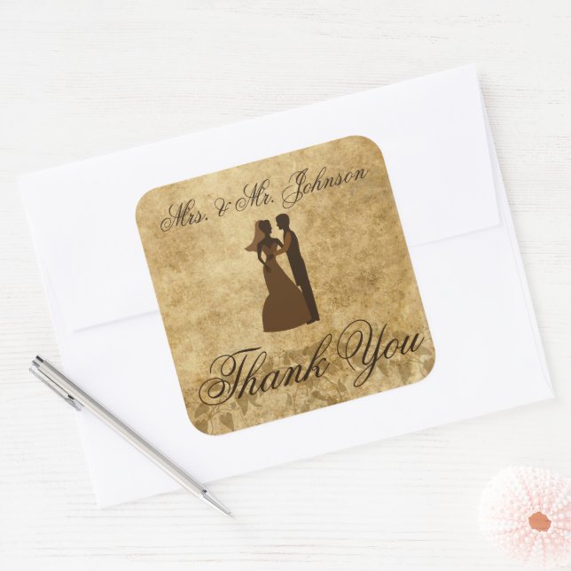 Vintage wedding Bride Groom Thank you Square Sticker (Envelope)