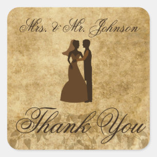 Vintage wedding Bride Groom Thank you Square Sticker