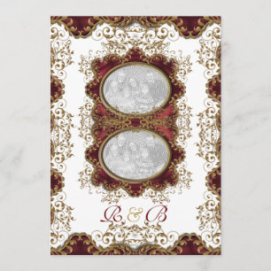 Vintage wedding burgundy gold invitation