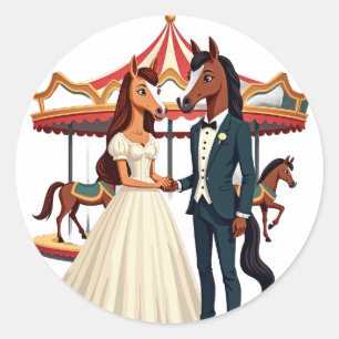 Vintage Wedding Carousel Horse Bridal Groom Party Classic Round Sticker