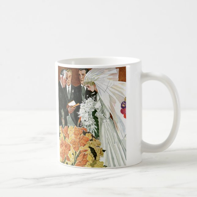 Vintage Wedding Ceremony, Bride Groom Newlyweds Coffee Mug (Right)