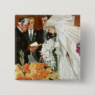 Vintage Wedding Ceremony with Bride and Groom 15 Cm Square Badge