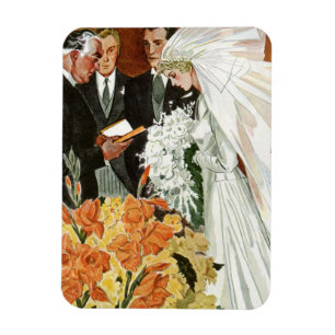 Vintage Wedding Ceremony with Bride and Groom Magnet