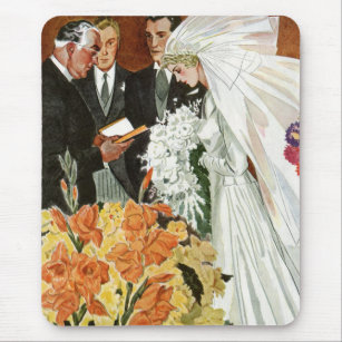 Vintage Wedding Ceremony with Bride and Groom Mouse Mat