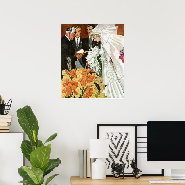 Vintage Wedding Ceremony with Bride and Groom Poster (Home Office)