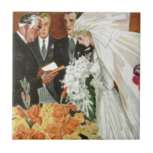 Vintage Wedding Ceremony with Bride and Groom Tile
