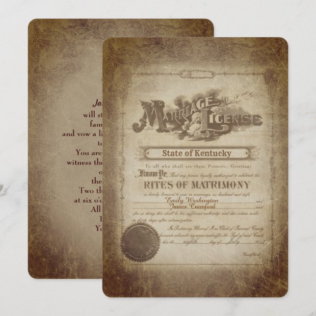 Vintage Wedding Certificate Invite (Front/Back)