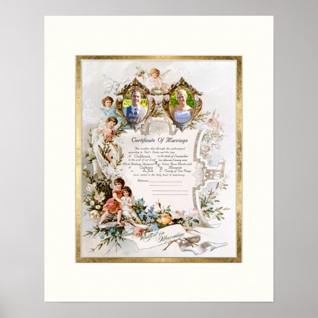 Vintage Wedding Certificate of Marriage Photograph Poster (Front)