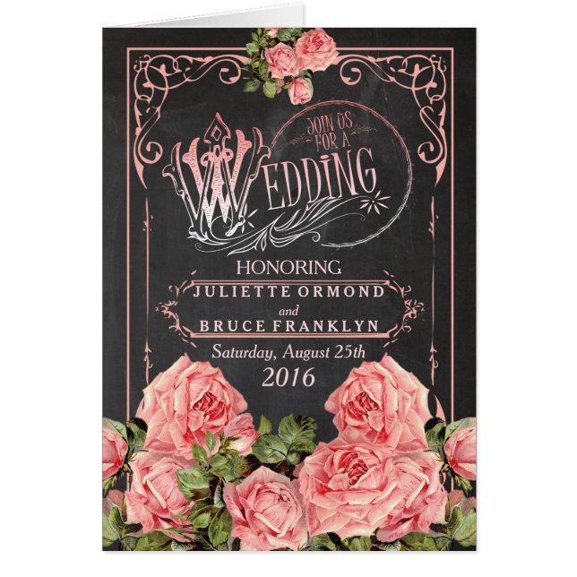 Vintage Wedding Chalkboard - Greeting Card/Invite (Front)