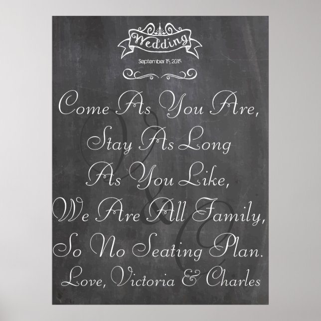 Vintage Wedding Chalkboard Guest Seating Chart (Front)