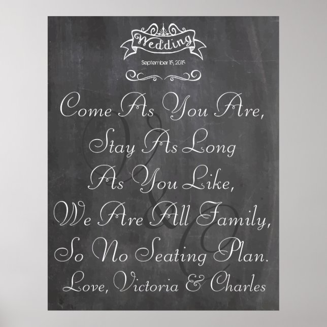 Vintage Wedding Chalkboard Guest Seating Chart (Front)