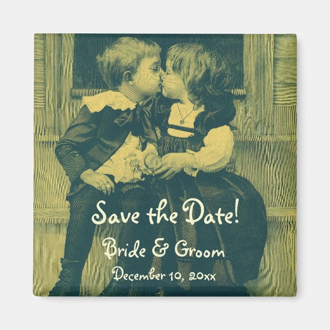 Vintage Wedding, Children Kiss Save the Date Magnet (Front)