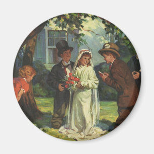 Vintage Wedding, Children Pretend Bride and Groom Magnet