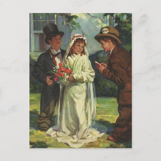 Vintage Wedding, Children Pretend Bride and Groom Postcard (Front)