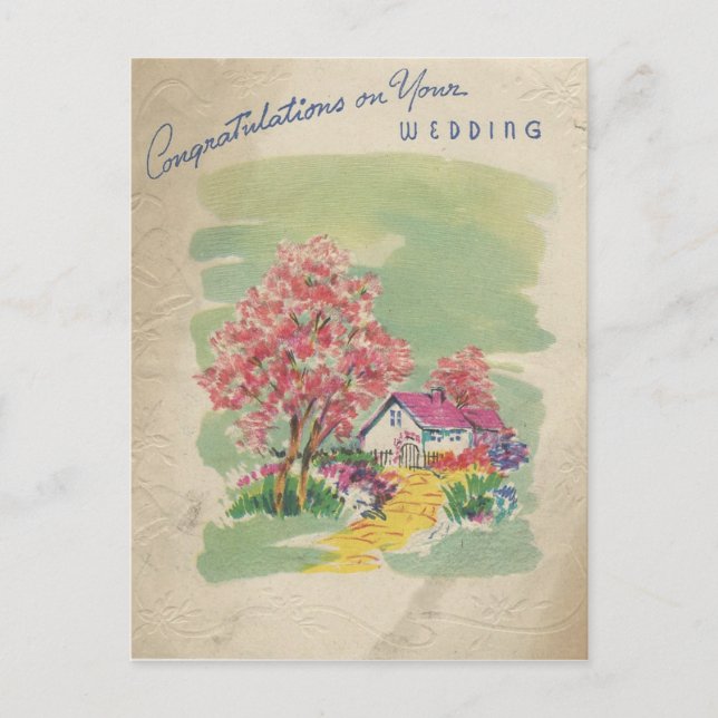 Vintage Wedding Congratulations Postcard (Front)