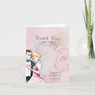 Vintage Wedding Couple Pink Roses Wedding Thanks Thank You Card