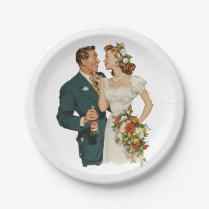Vintage Wedding Couple Romantic Moment Paper Plate