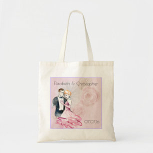 Vintage Wedding Couple With Pink Rose Personalised Tote Bag