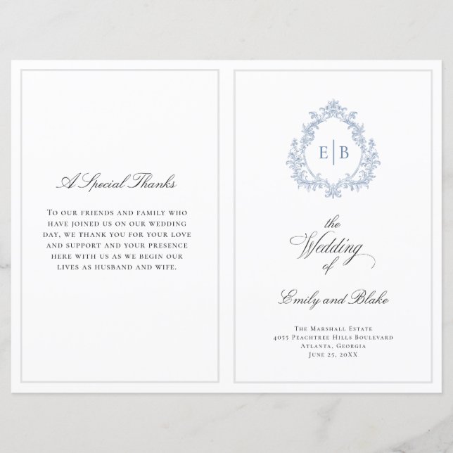 Vintage Wedding Crest Folded Wedding Program (Front)