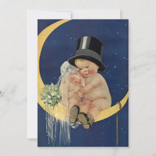 Vintage Wedding, Cute Bride and Groom on a Moon