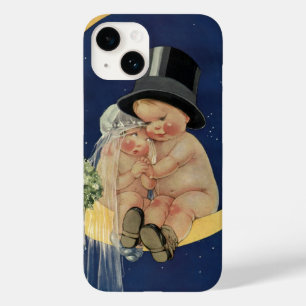Vintage Wedding, Cute Bride and Groom on a Moon Case-Mate iPhone 14 Case